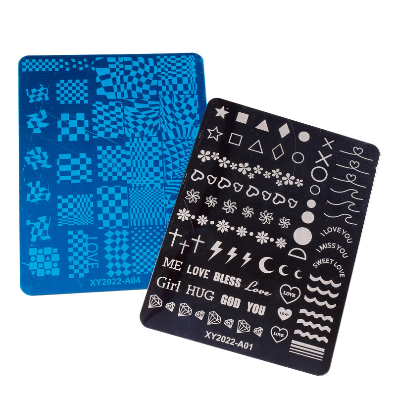 Placa de transferencia de acero inoxidable especial para arte de uñas transfronterizo, placa de impresión con película azul, placa de acero, serie de impresión de silicona