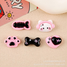 卡通粉黑耳机猫咪猫爪树脂饰品配件 diy奶油胶发夹水杯手机壳贴片