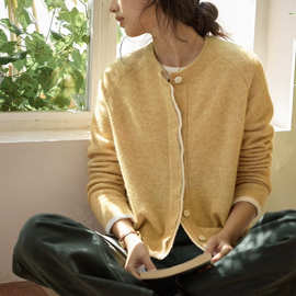 法式假两件圆领针织开衫女秋季