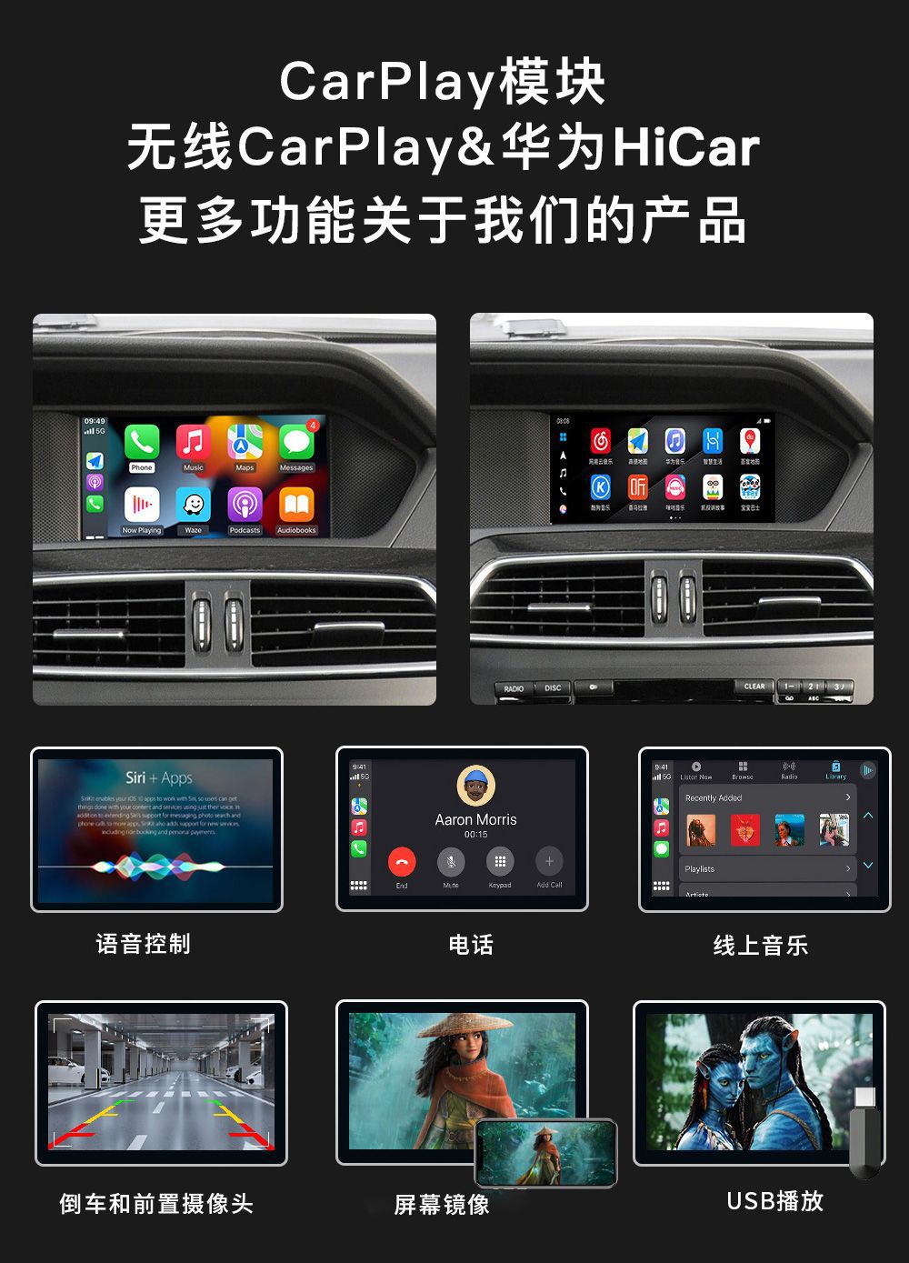 For Mercedes-Benz ABCES class GLGLCGLE wireless CarPlay/Hica/Android auto module navigation