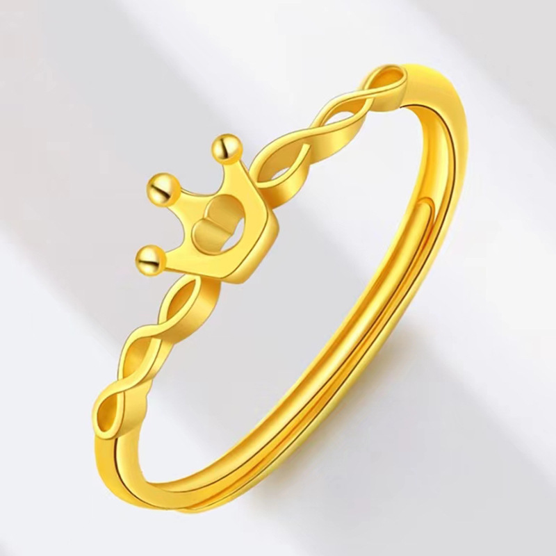 Anello corona d'oro vietnamita donna Net Red semplice elegante anello in ottone placcato oro gioielli_voghion.com