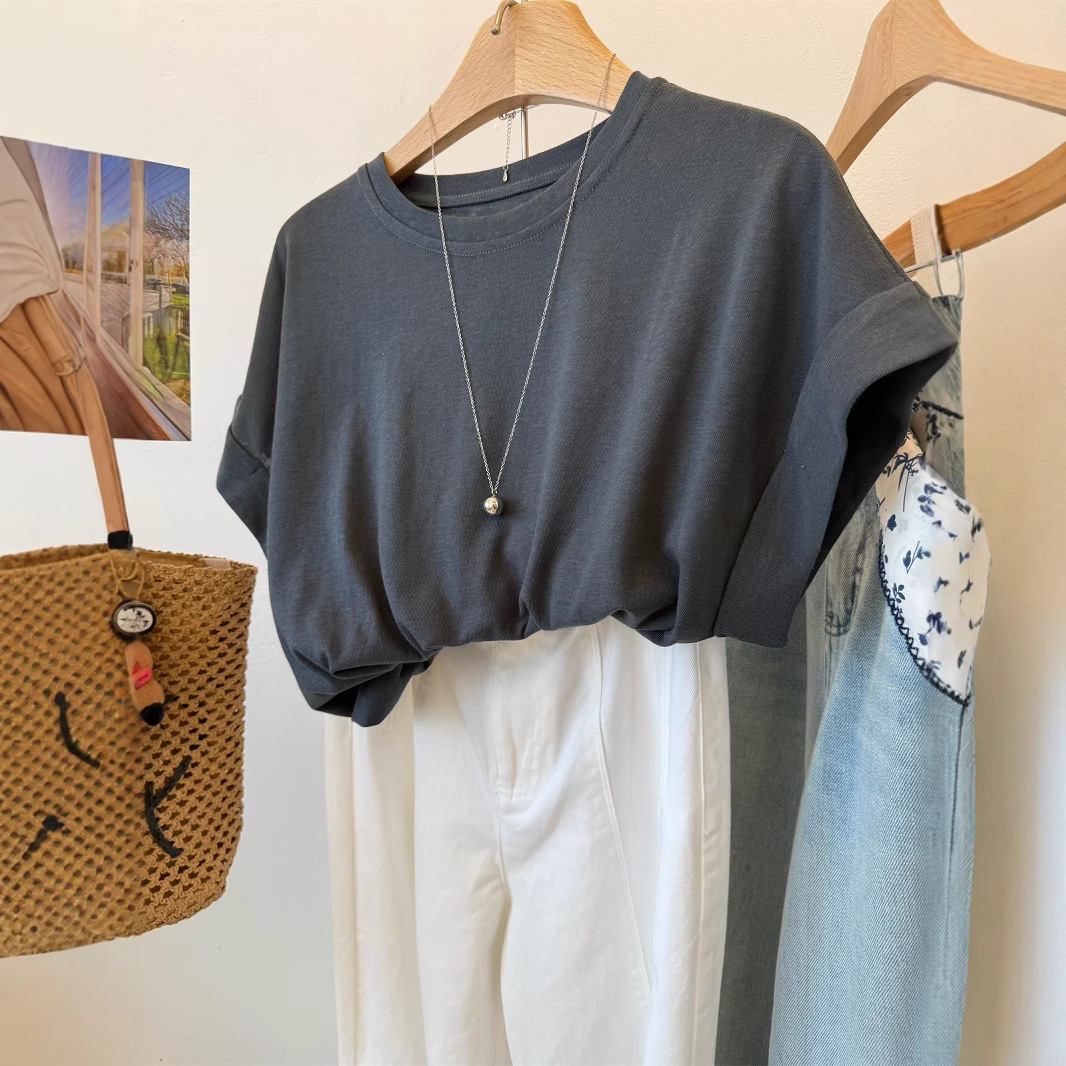 MUYANG recomendado! Camiseta de manga corta larga y manga corta con mangas enrollables y perezosas