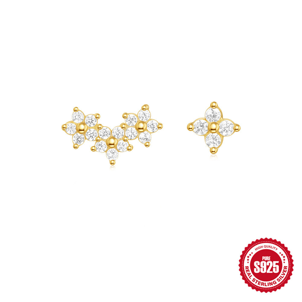 Nuevos productos europeos y americanos s925 pétalos de plata esterlina copos de nieve de cristal apilados en ambos lados con pendientes de perforación en espiral de cartílago de dos cabezas