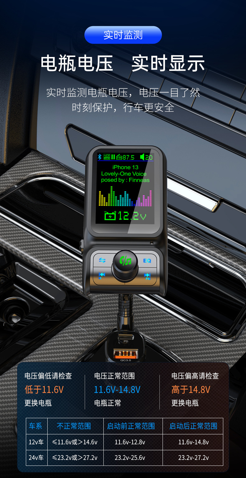 Car MP3 Player Bluetooth FM Transmitter Dual USB 1.7'' Color Screen BC85 Car Charger