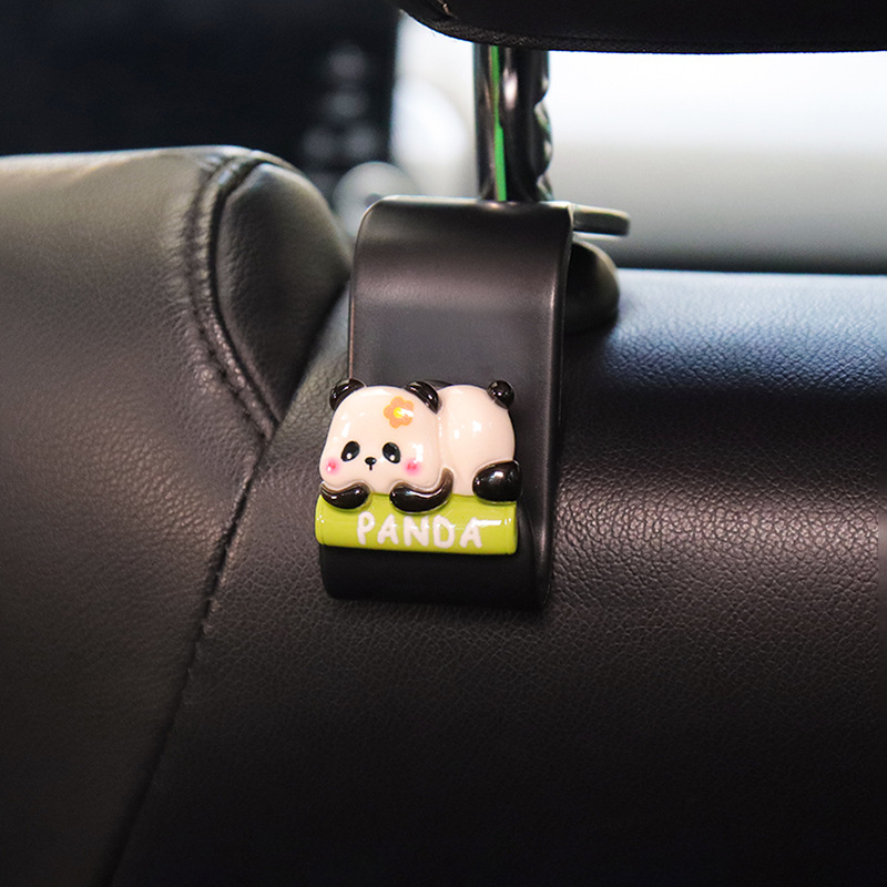 Gancho negro para automóvil Gancho panda de resina asiento trasero asiento para automóvil interior de automóvil asiento trasero creativo