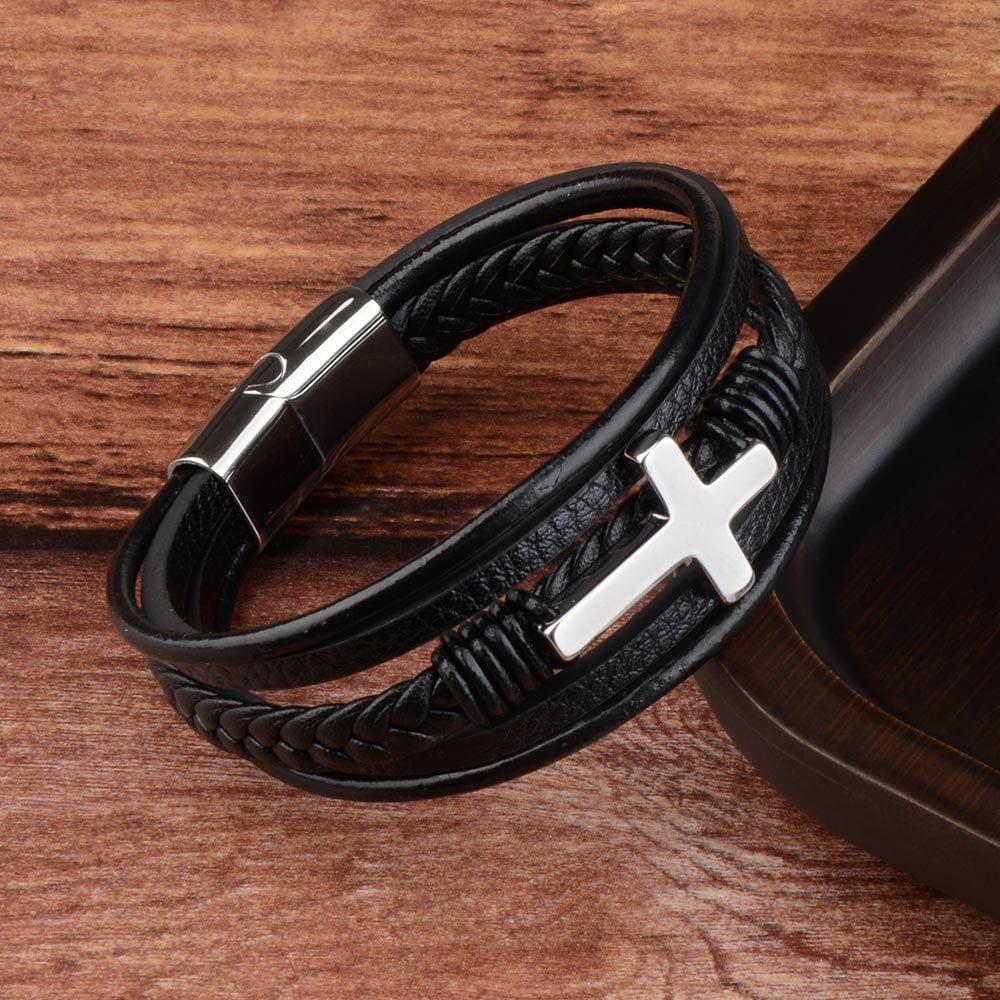 Retro Simple Style Cross Pu Leather Knitting Plating Men's Bangle display picture 2