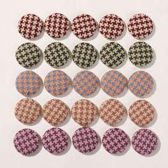 韓系ins少女布藝格紋格子幾何圓形紐扣diy頭飾髮飾手機殼配飾配件