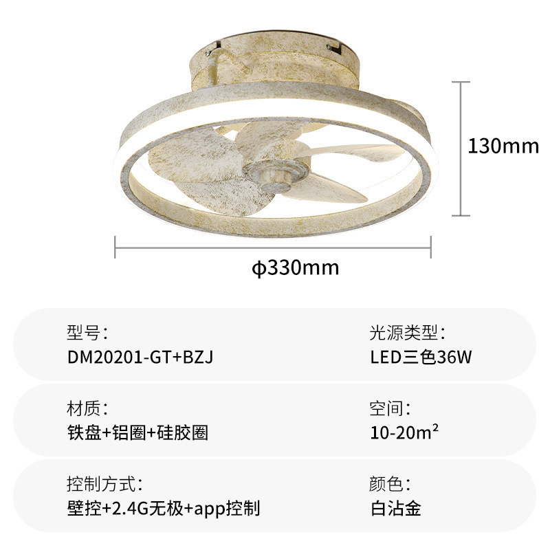Luz de ventilador de techo de ABS, luz de 3 colores, control remoto de 6 velocidades, para sala de estar y dormitorio