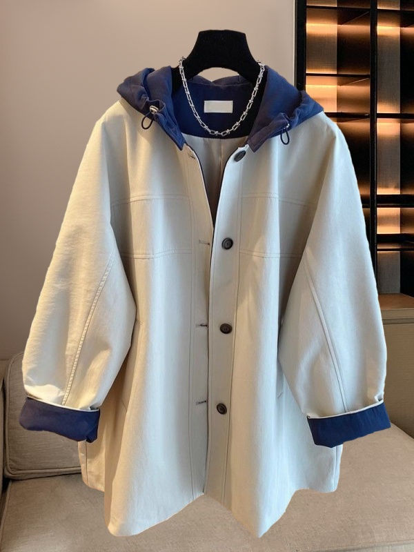 撞色拼接连帽美式棒球服夹克风衣女春秋款新款韩版宽松洋气冲锋衣|undefined