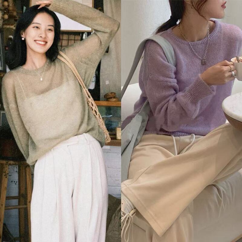 Yuran 26 Early Spring New Style Soft Slightly Sheer Cover-Up Blouse cm Silk Mohair Wool Colored Soft Knit Sweater