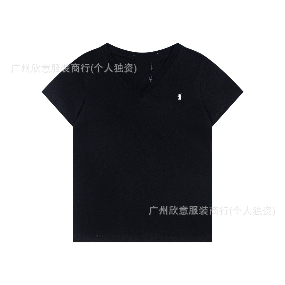 2025夏の新型ローレンスポットif刺繍小馬標さんvネック半袖tシャツ
