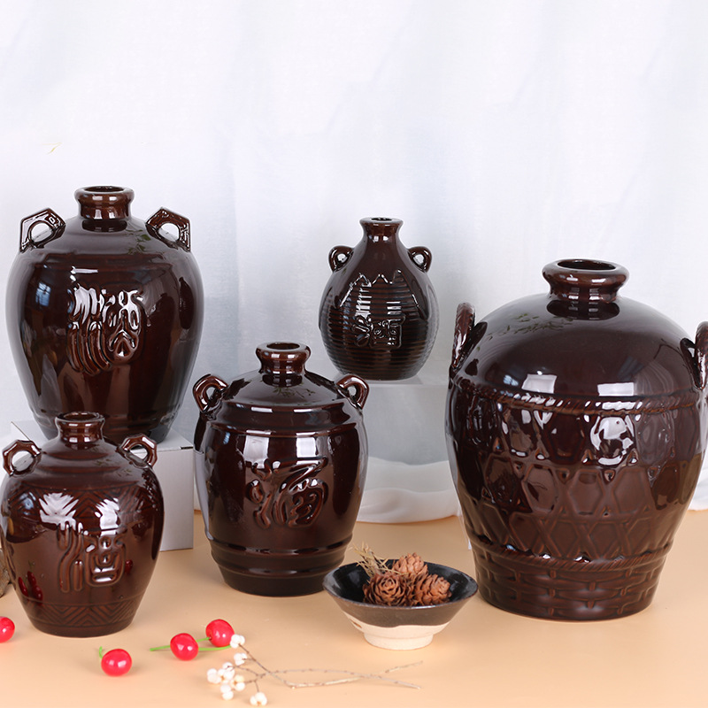 空酒瓶陶瓷酒瓶家用酒壶土陶酒坛1斤2斤3斤5斤10斤双耳酒罐白酒坛