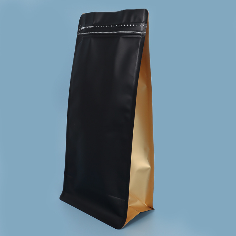 Spot bolsa de envasado de alimentos sellada de ocho lados válvula de gas de nuez cremallera lateral bolsa autovertical cremallera fácil de rasgar bolsa sellada de granos de café