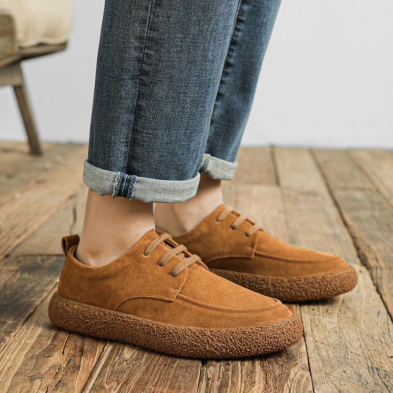 Spring new leather suede cowhide low-top lace-up outdoor wear-resistant retro casual shoes_vogvips.com