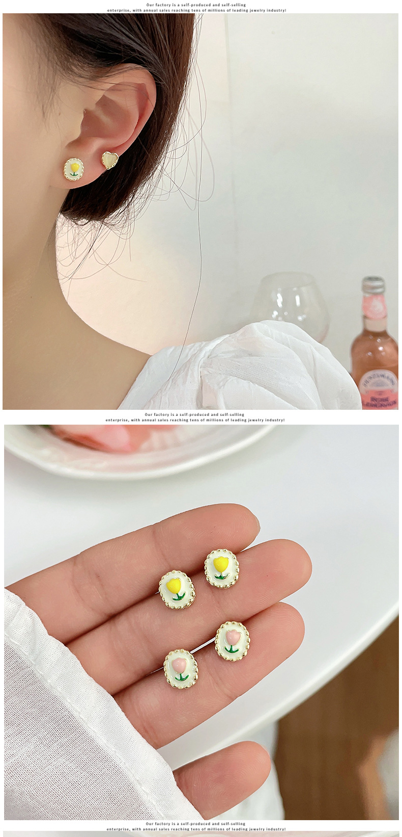 1 Set Sweet Heart Shape Flower Plating Inlay Alloy Opal Ear Studs display picture 2