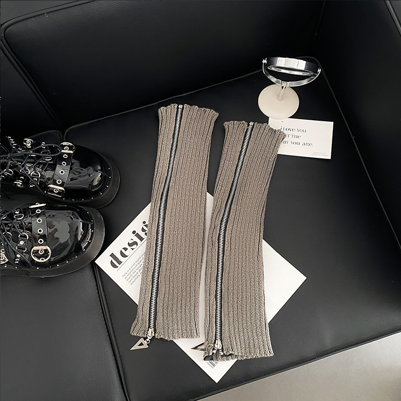 Scaldamuscoli Bootshang Calzini in cotone con cerniera per donna Primavera e autunno Inverno Vitello Scaldamuscoli in lana pesante lavorata a maglia grigia_voghion.com