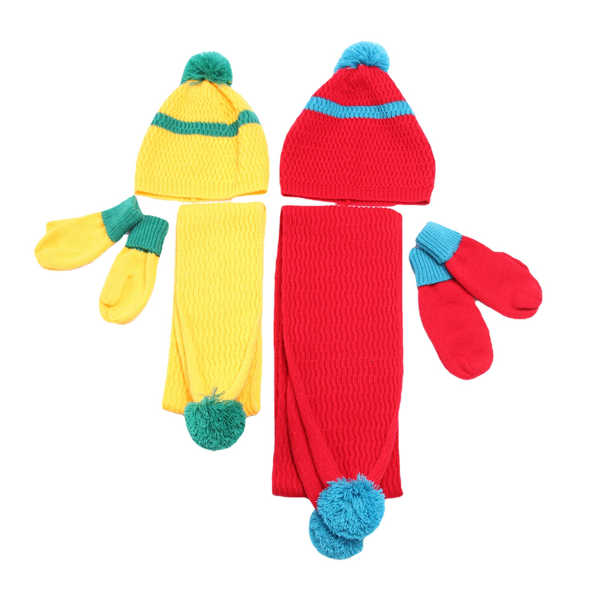 厂家直供各类优质畅销保暖舒适儿童针织套件儿童帽子手套围巾套件|ms