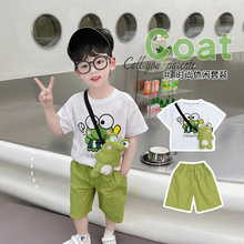 童装男童夏装青蛙公仔短袖套装2025夏季新款痞帅宝宝两件套薄款潮