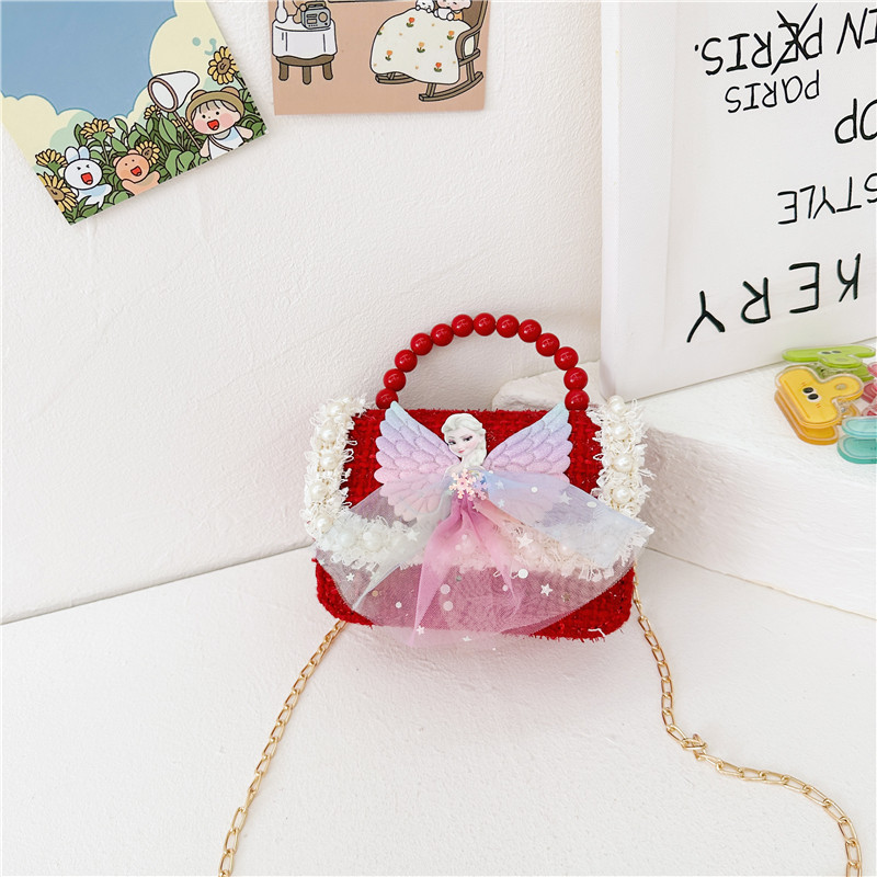 Bolsos infantiles niñas princesas niñas mochilas de hombro estilo caricatura encantador bolso de perlas de cadena