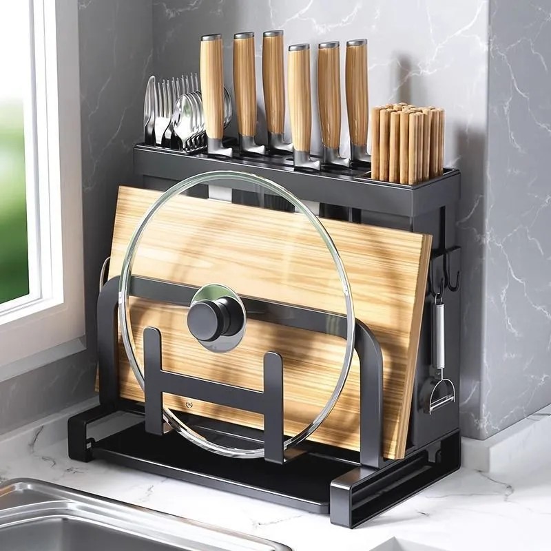 Cross-Border Kitchen Knife Rack Storage Rack Multi-Functional Chopping Board Cutting Board Pot Lid Rack Kitchen Knife Chopsticks Knife Integrated Storage Rack