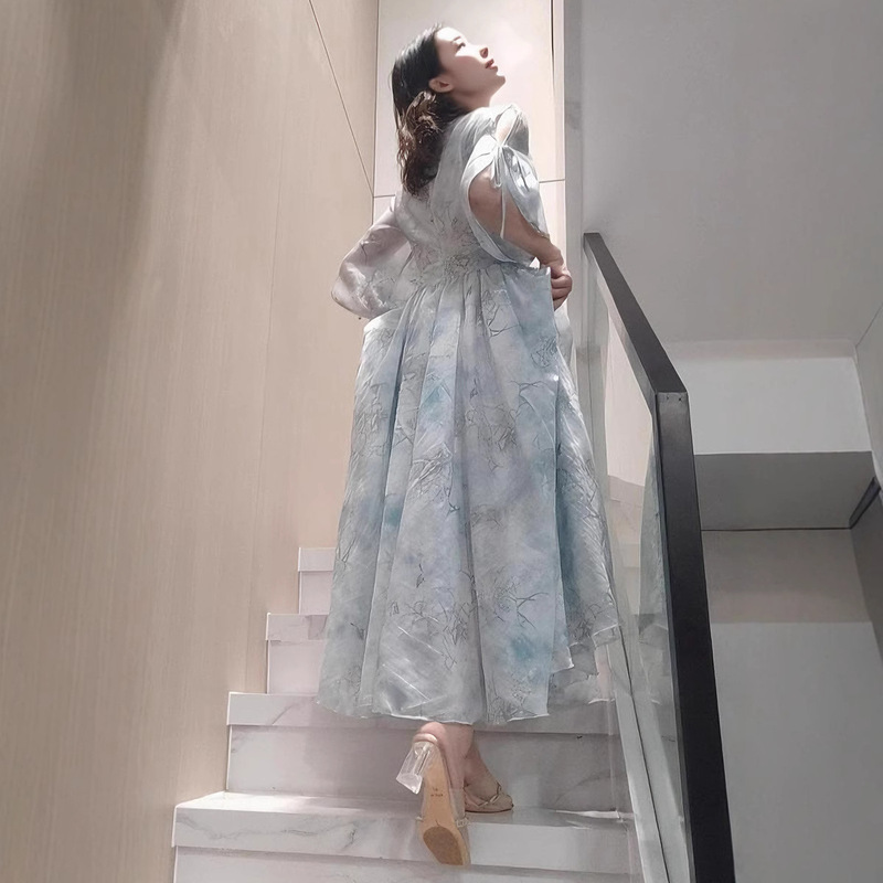 2025 Spring and Summer New Women's Colorful Long Skirt Printed Chiffon Dress Extra Long Large Hem Skirt Vacation Beach Skirt