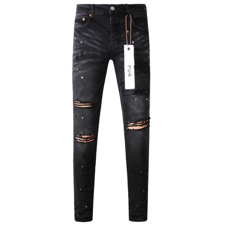 Am Foreign Trade Cross-Border Trendy Brand High Street Youth Embroidered Badge Ripped Jeans Stretch Tight Small Straight Leg Long Pants