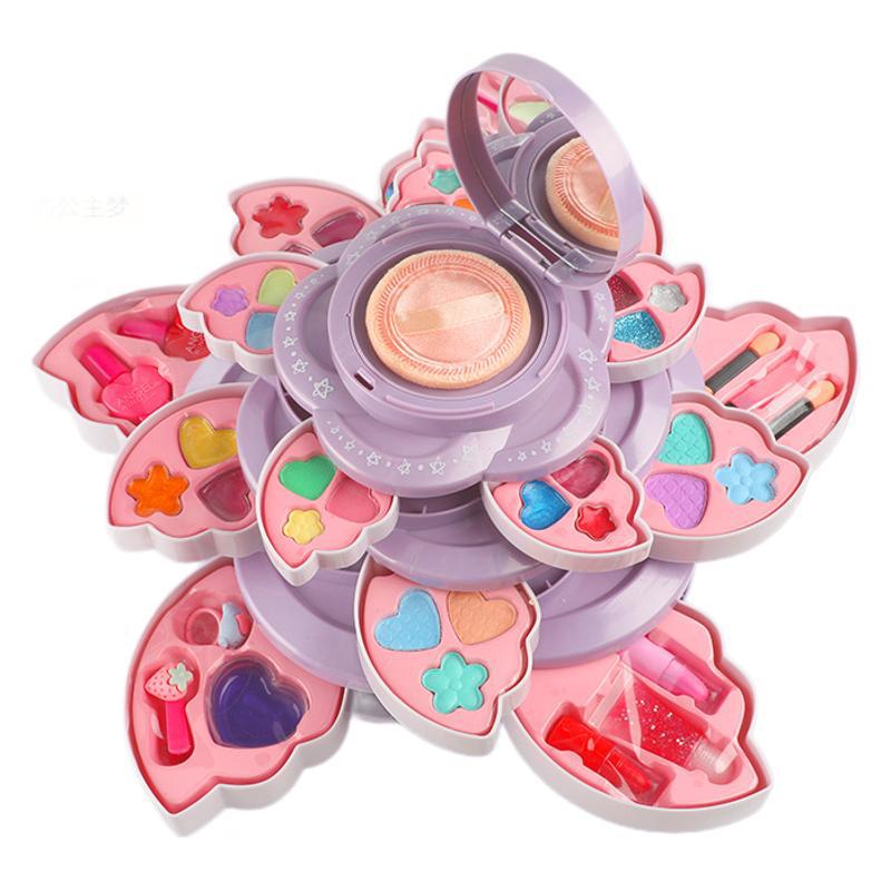 어린이 생일 선물 화장품 장난감 세트 소녀의 놀이 세탁 가능한 공주 메이크업 스위블 뷰티 박스