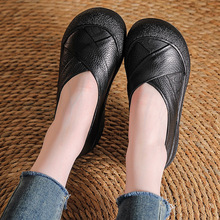 全牛皮春秋款女士皮鞋厚底圆头宽脚肥脚胖脚妈妈鞋复古单鞋女真皮