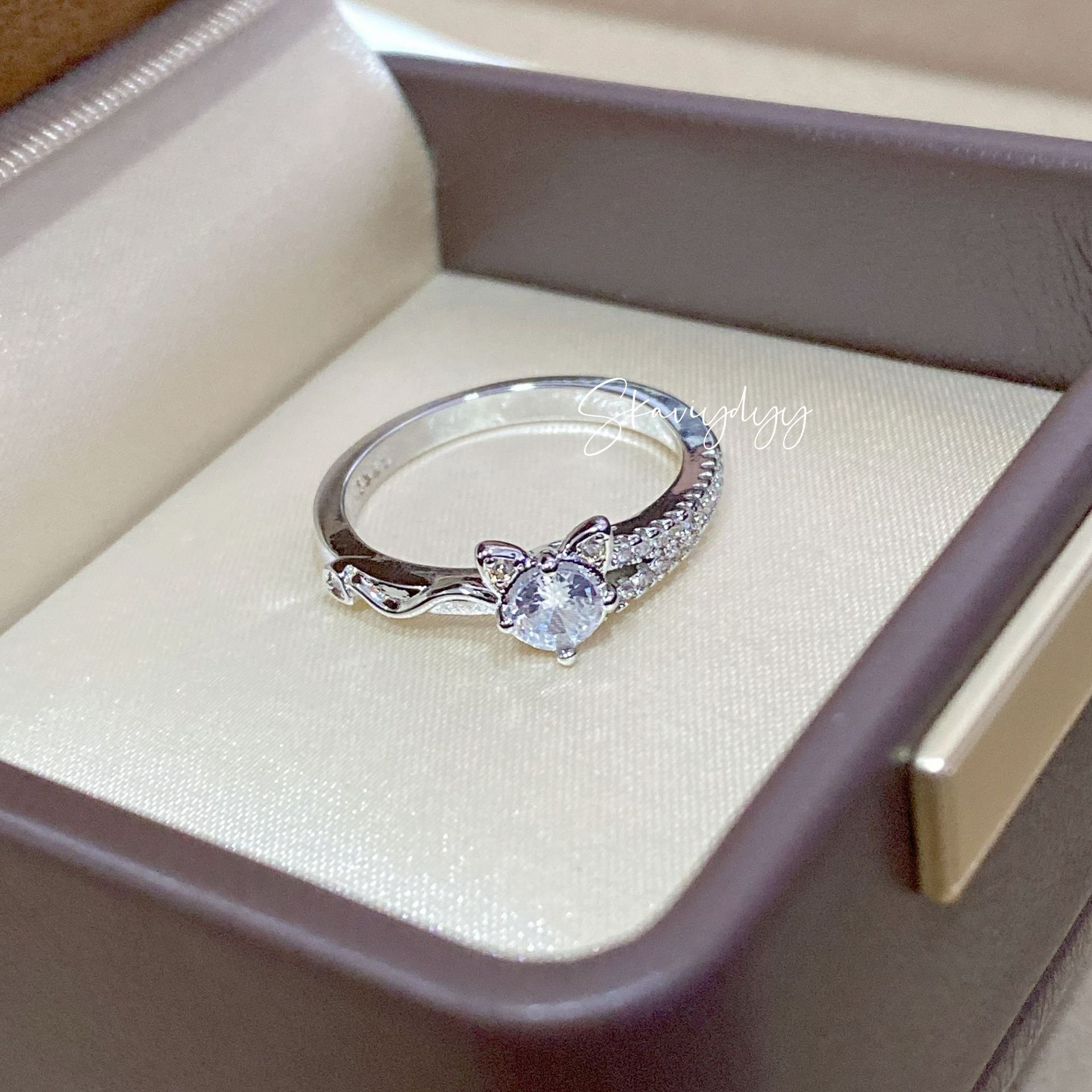 Amazon Aliexpress New Simulated Moissanite Cute Cat Ring European and American Fashion Engagement Wedding Ring for Women