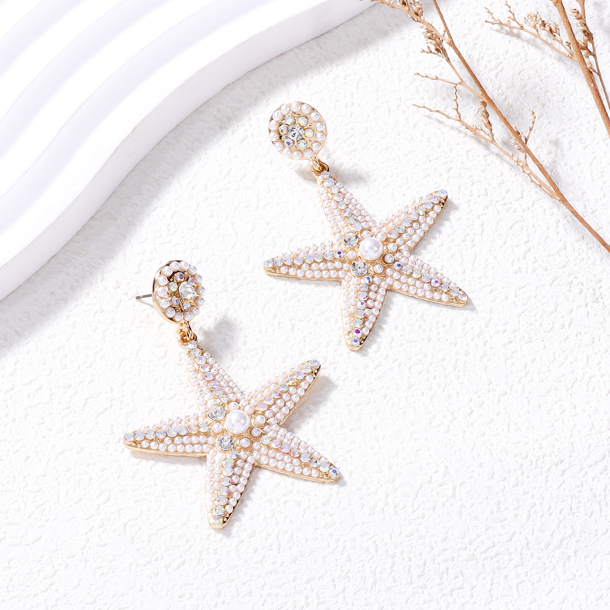 1 Pair Casual Sweet Starfish Inlay Alloy Rhinestones Pearl Drop Earrings display picture 6