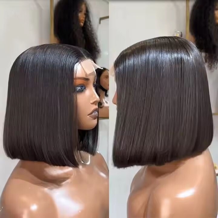 Front lace human hair double drawn bob wig lace wig bob wig hairpiece