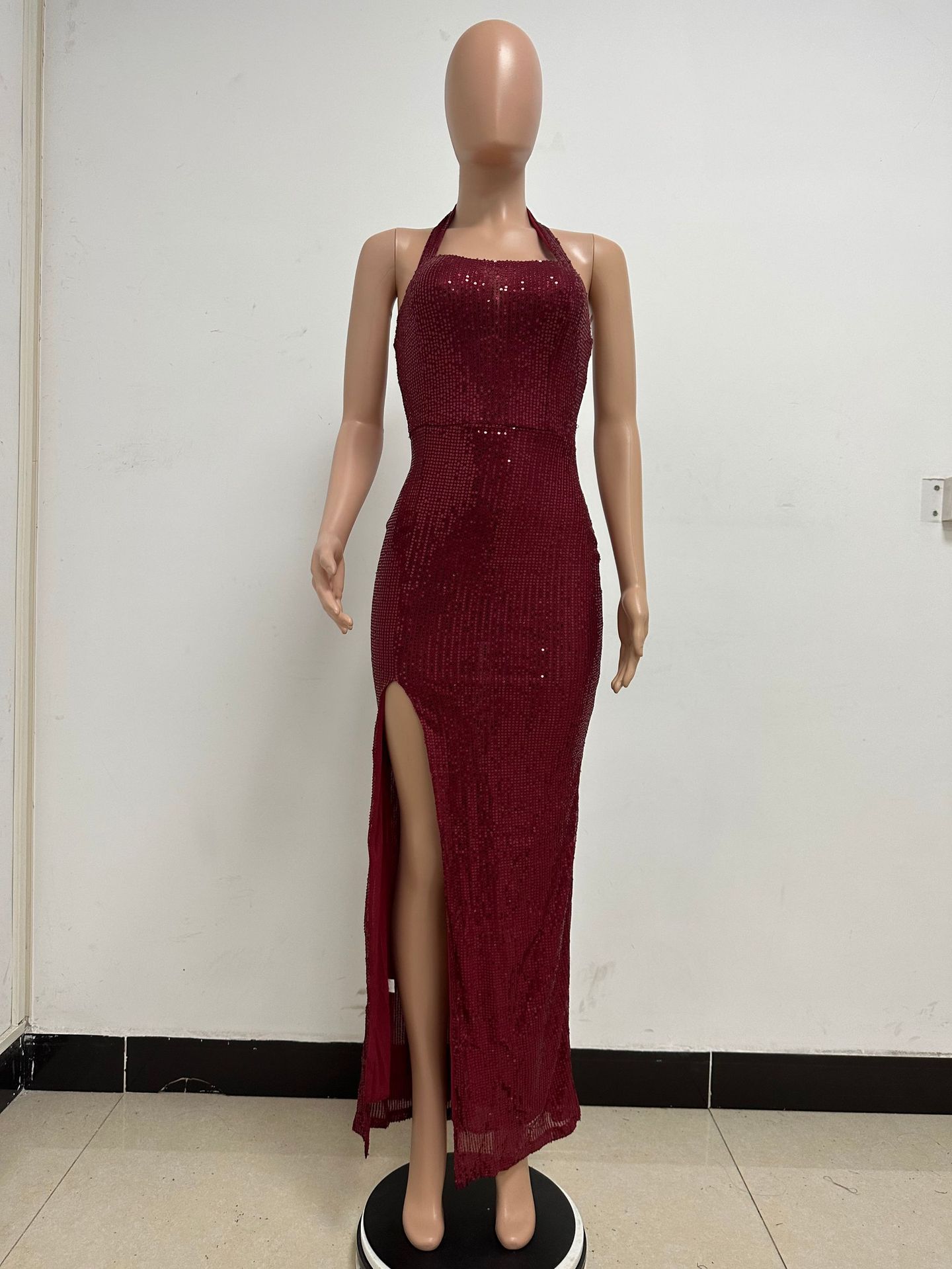 350g Weight Maxi Long Dress Dress Length Type Sleeveless Sleeve Length Party Dress Dresses Type Spandex, Polyester Fabric Type High Waist Waist Line Banquet, Party Occasion Halter Neck Neckline Slim Fit Type Solid Color Pattern Summer, Spring, Autumn Season Women's Gender Sequins Design Elegant, Sexy Style Wholesale Women's Elegant Sexy Sequins Solid Color Banquet Party Halter Neck Sleeveless Party Dress 22