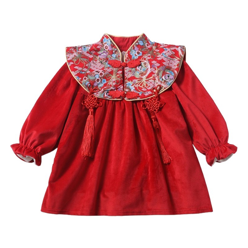 2024 invierno nuevo vestido de niña estilo chino Hanfu niños más terciopelo vestido de año nuevo chino vestido de cheongsam falda image 1