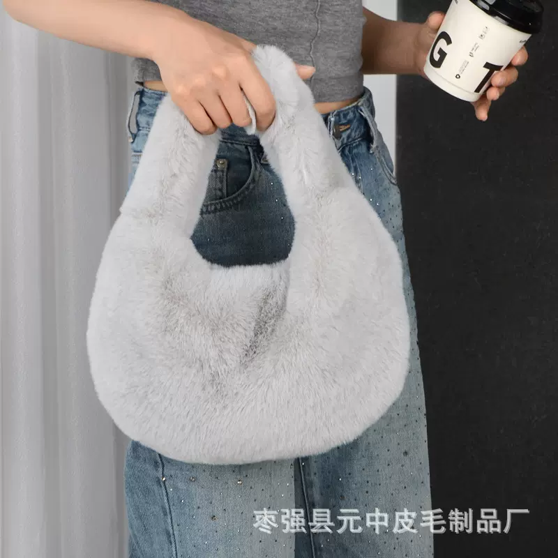 毛绒手提包包女洋气感2024新款秋冬毛毛包小众流行链条斜挎包大气