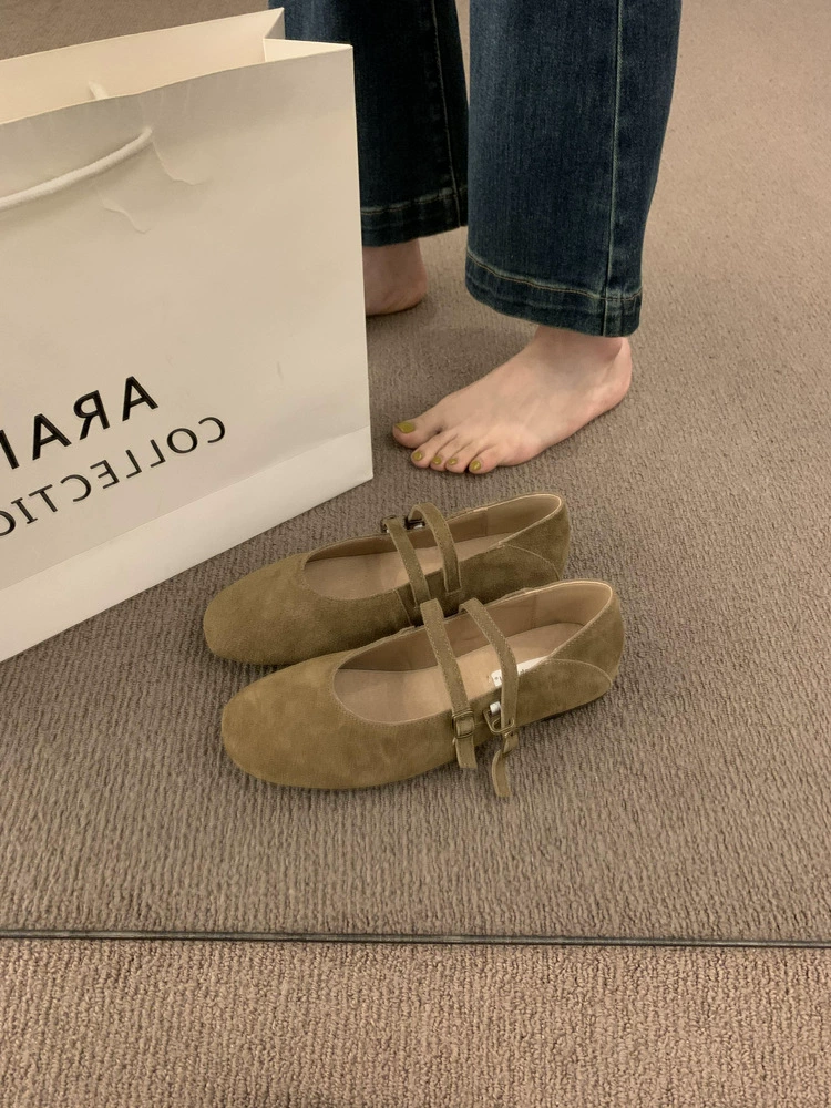 Ретро туфли-мэри-джейн с круглыми мысами, открытым верхом и одинарным ремешком, повседневные кожаные балетки на низком ходу