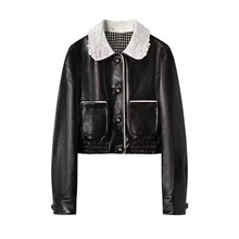 现货2025秋季新款赵美延同款酷辣风截短皮夹克外套女LF25Q51FC333