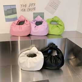 街头潮流褶皱包2023车缝线手提包不可肩背流行百搭潮流女士包包