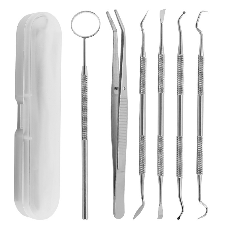 Acero inoxidable herramienta de eliminación de cálculos dentales dientes limpio conjunto oral de manchas dentales tartar luminoso espejo oral dentista