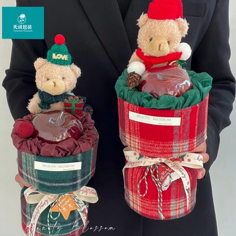 圣诞节英伦布格纹一体小香风布料平安果包花布diy材料平安夜礼物