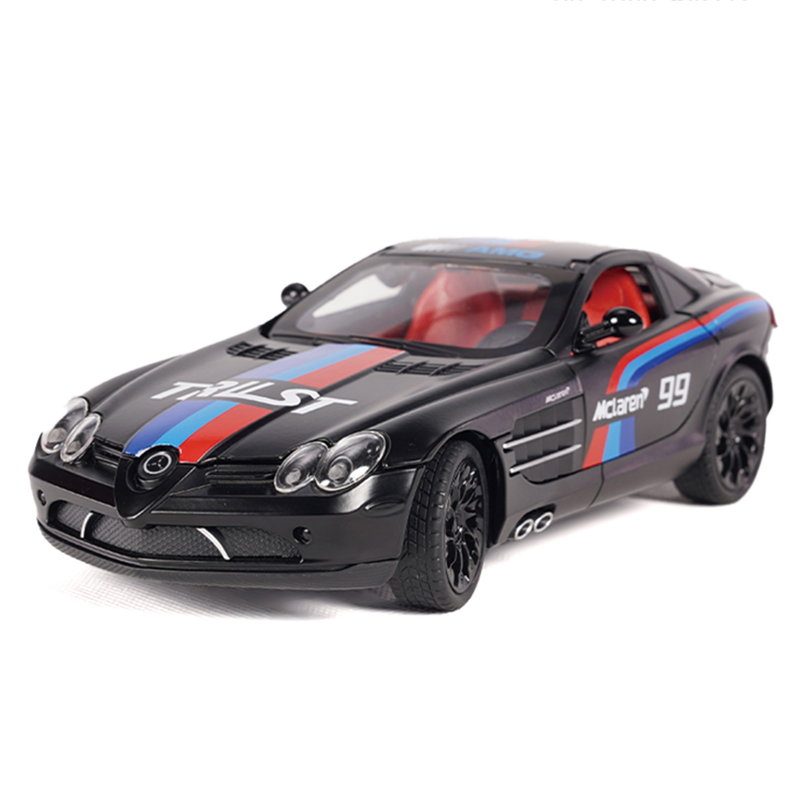 Modelo de coche de aleación Mercedes-Benz SLR graffiti edition a escala 1:24 con sonido y luz, función de retroceso, decoración para escaparate, juguete educativo para niños y adultos.