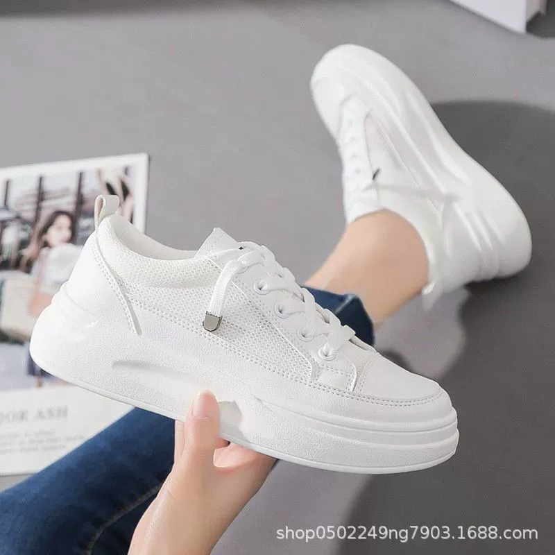 2025 новые весенне-летние женские модные универсальные повседневные кроссовки с внутренним увеличением роста, белые.