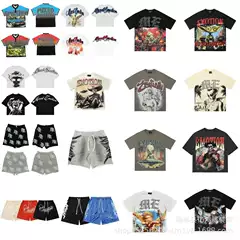 MIXED EMOTION Streetwear New Letter Embroidery Rhinestone Loose Shorts Unisex Couple Short Sleeve T-Shirt