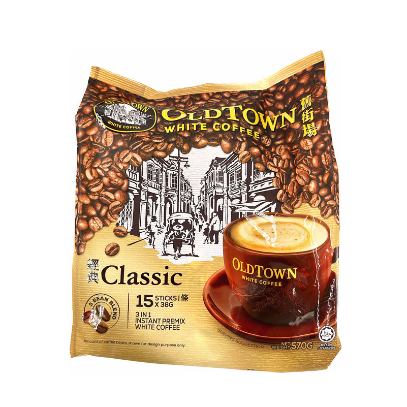 马来西亚进口咖啡 袋装旧街场经典原味/榛果无糖速溶白咖啡15条入