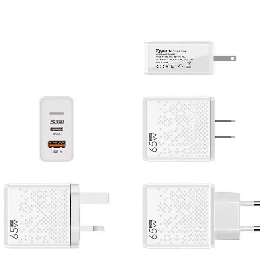 С LED подсветкой USB+PD Type-C зарядное устройство для мобильного телефона 65W, многоразовый порт, по европейским правилам, медленная зарядка электрещад
