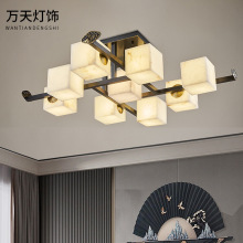 新中式餐厅吸顶灯全铜云石客厅灯禅意中国风别墅卧室灯具LED省电