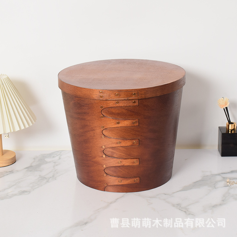 Ins-style Nordic retro handmade wooden storage bucket, large round wooden storage bin for household miscellaneous items Ins-style Nordic retro handmade wooden storage bucket, large round wooden storage bin for household miscellaneous items