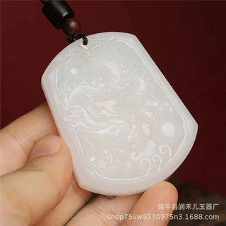 厂家批发天然新疆金丝玉龙腾盛世牌子羊脂白生肖龙牌挂件吊坠可证