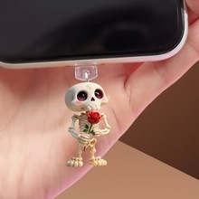 2件手机充电接口保护2D的玫瑰花骷髅头设计 - 压克力手机防尘塞 -