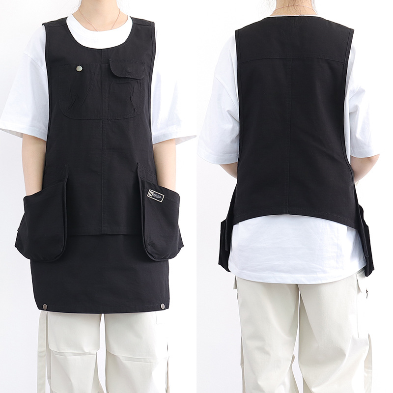 Nuevo delantal de bolsillo transfronterizo estilo coreano chaleco fresco longitud corta se puede usar abrigo abrigo de trabajo delantal de corte de pelo
