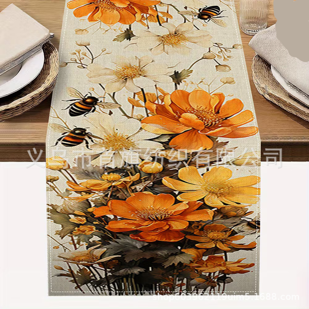 Otoño Día de Acción de Gracias bandera de mesa girasol de pino de hoja de pino decoración de bandera de mesa de acoplamiento profesional transfronteriza venta directa de fabricantes